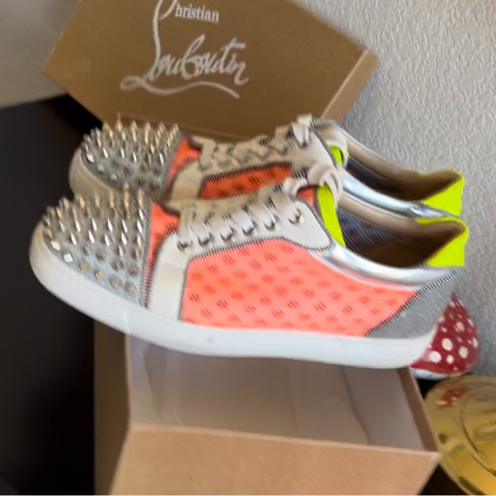 AC Viera Spiked Flats - Christian Louboutin Sneakers, Yellow & Orange Highlit